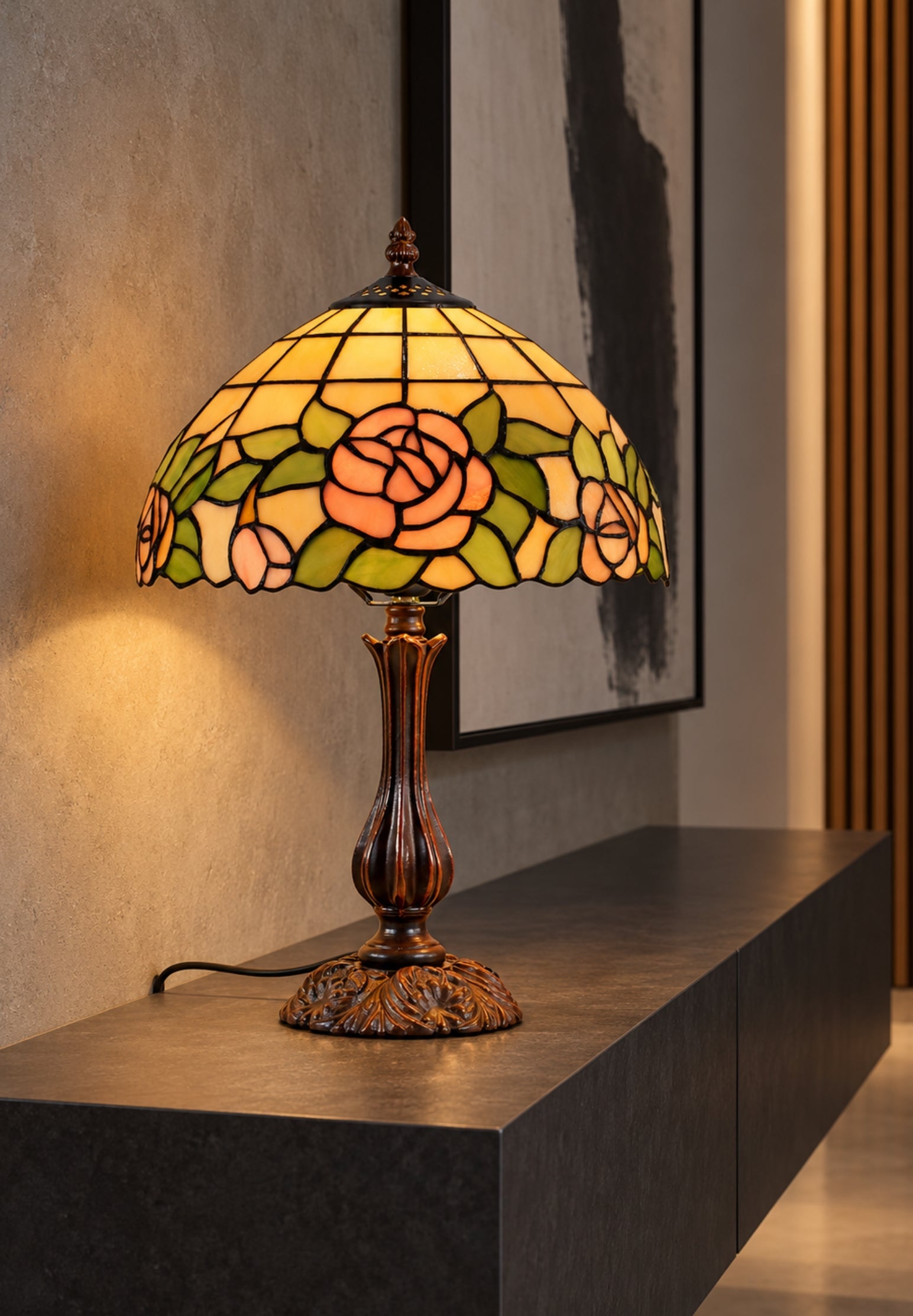 12" Blush Rose Tiffany-Style Bedside Lamp