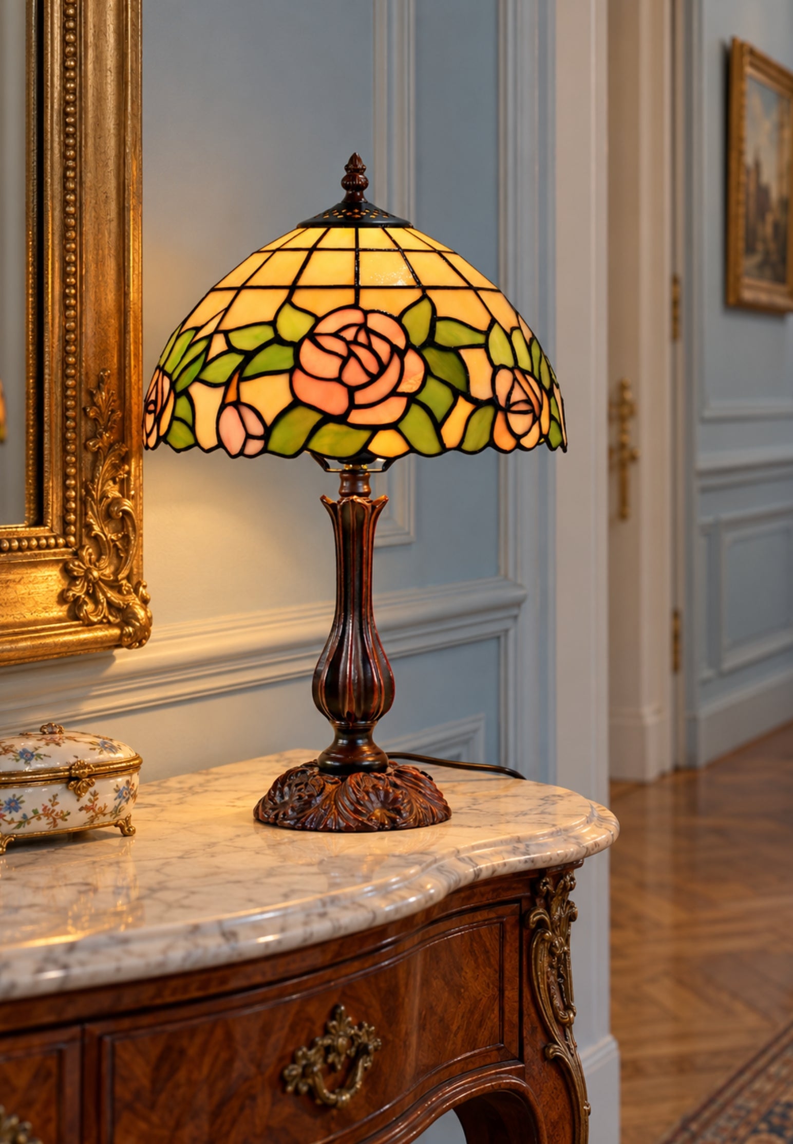 12" Blush Rose Tiffany-Style Bedside Lamp