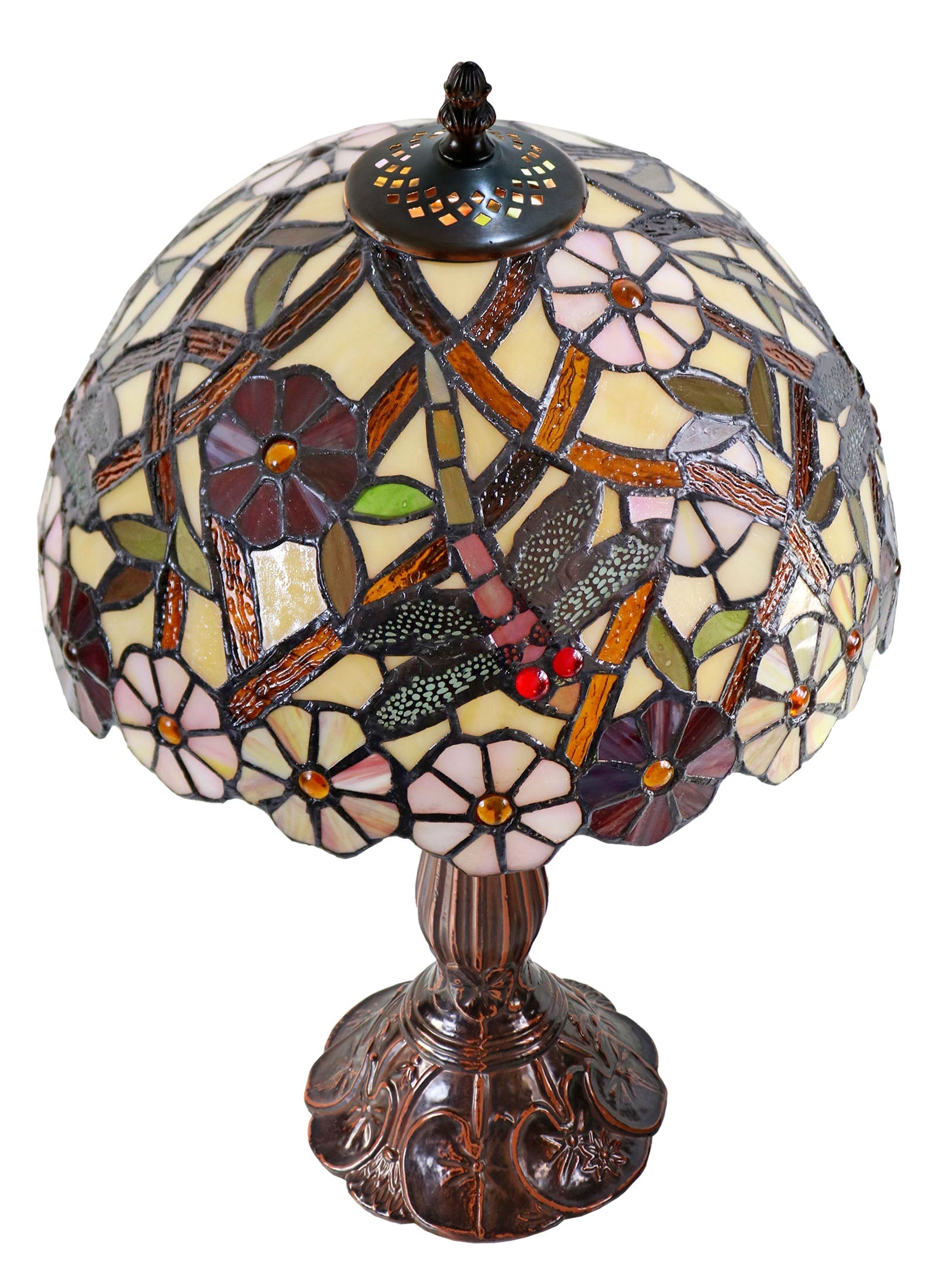 12" Traditional Dragonfly Style Aster Flower Tiffany Bedside Lamp