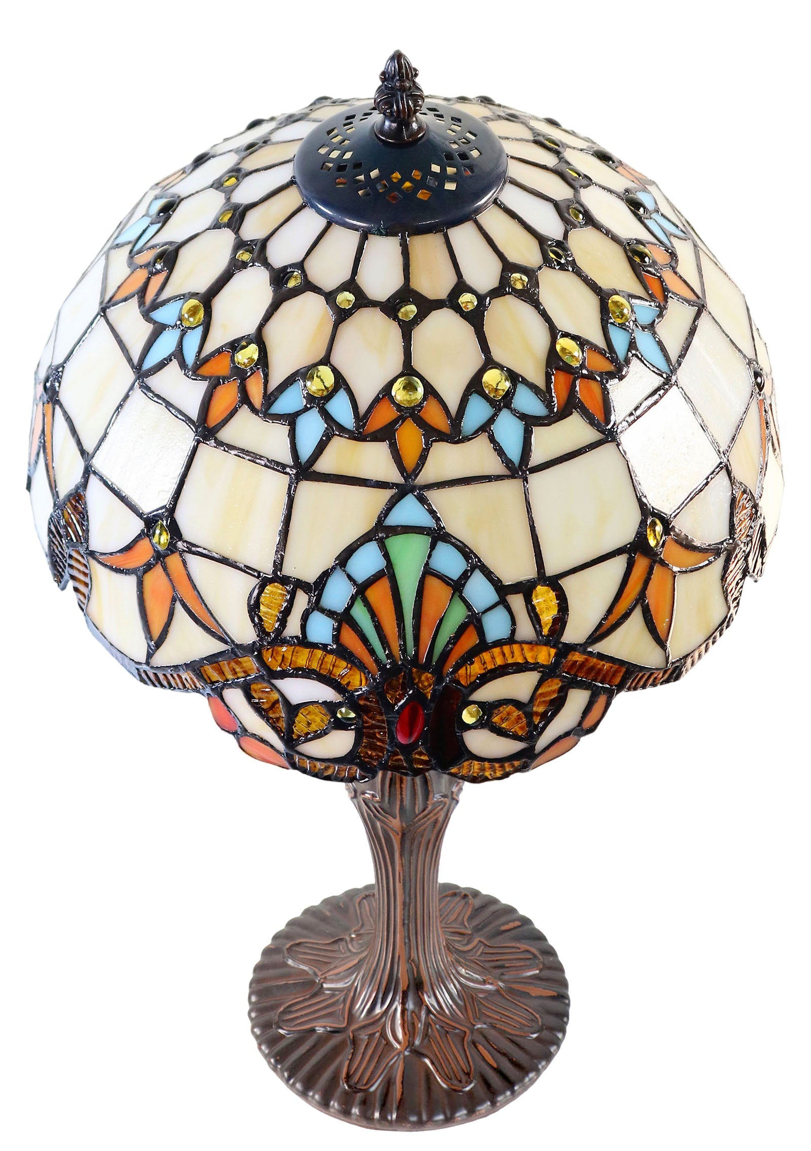 12" Beige Victorian Style Tiffany Bedside Lamp