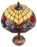 14” Vintage Rose Tiffany Table Lamp – Elegant Bedside Lighting