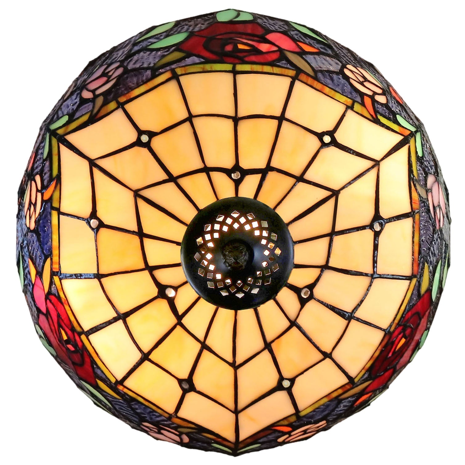 14” Vintage Rose Tiffany Table Lamp – Elegant Bedside Lighting