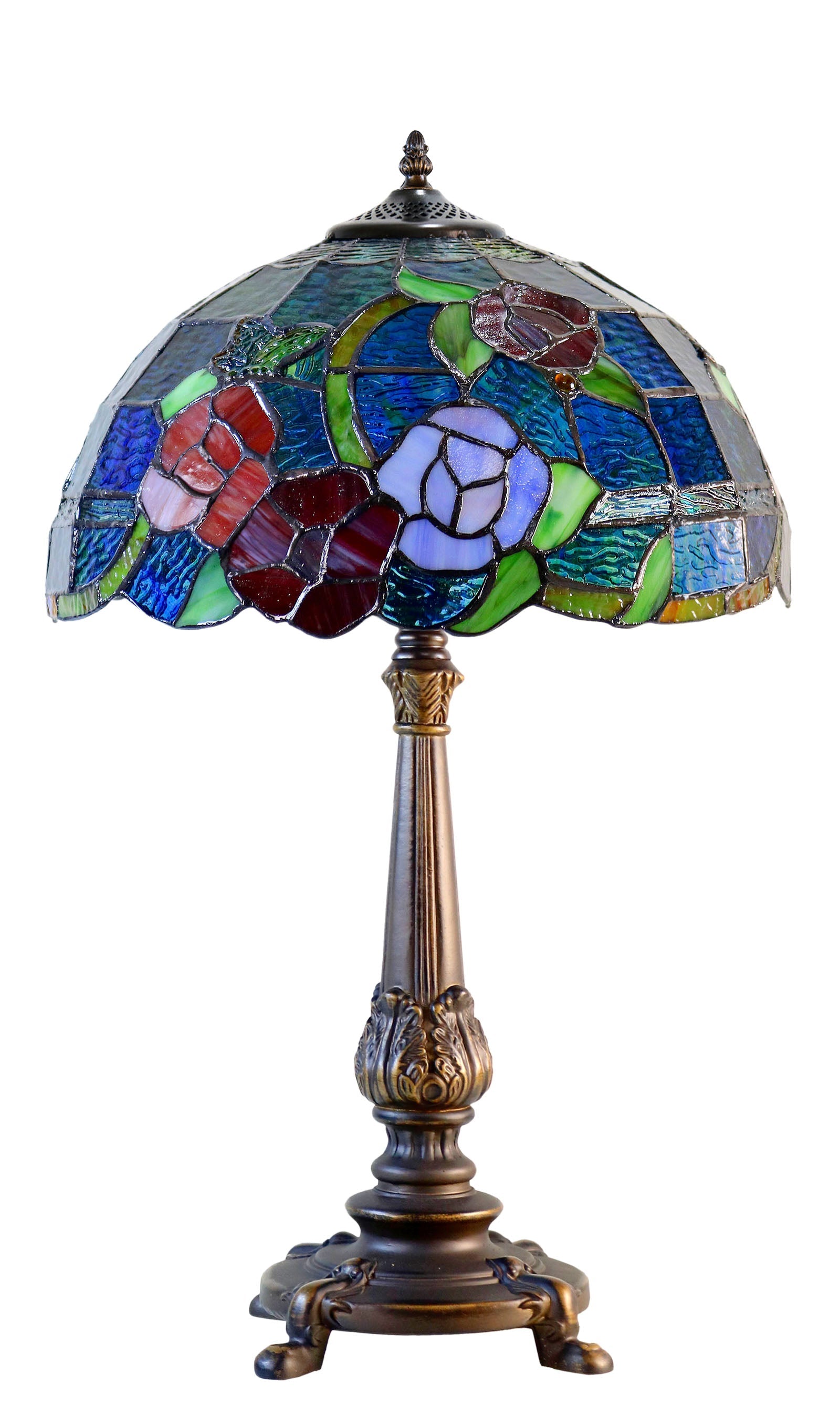 Tiffany Style Rose Floral Stained Glass Table Lamp for Living Room & Bedroom
