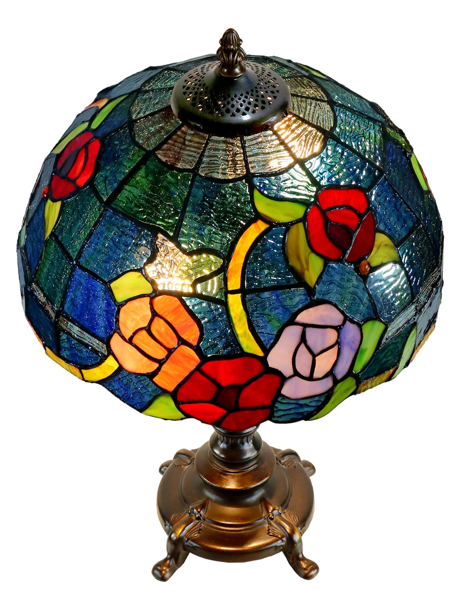 Tiffany Style Rose Floral Stained Glass Table Lamp for Living Room & Bedroom