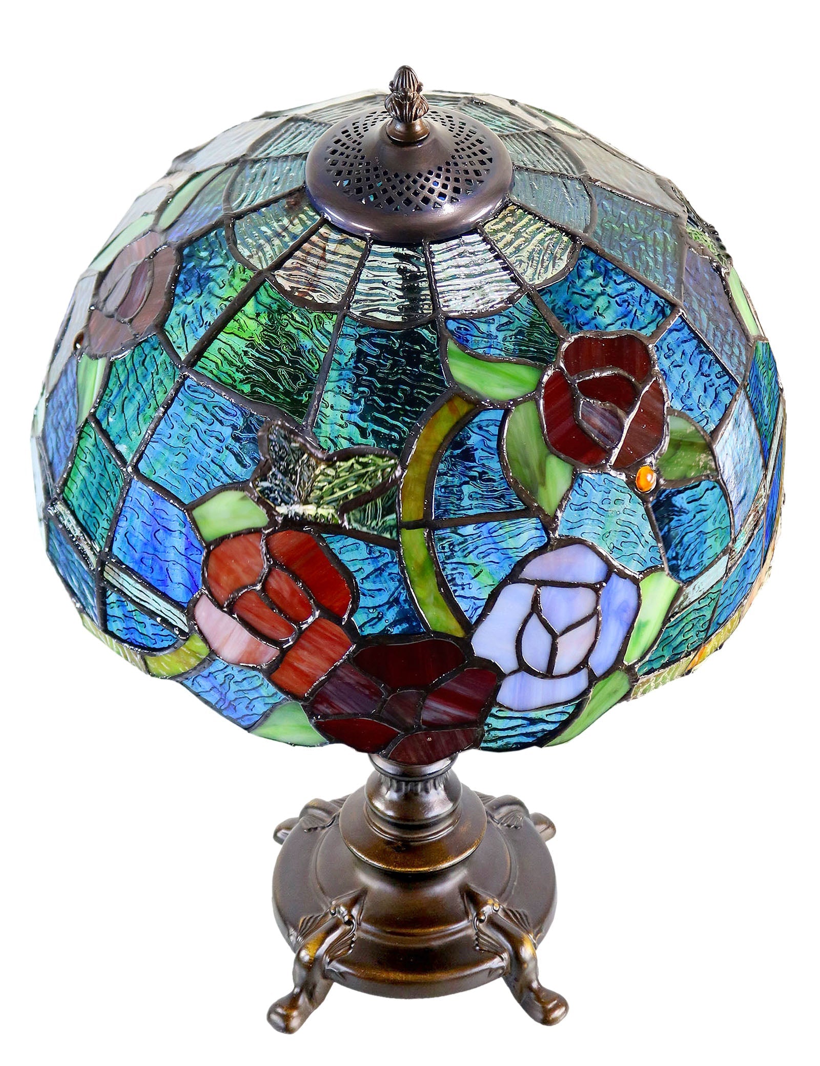 Tiffany Style Rose Floral Stained Glass Table Lamp for Living Room & Bedroom