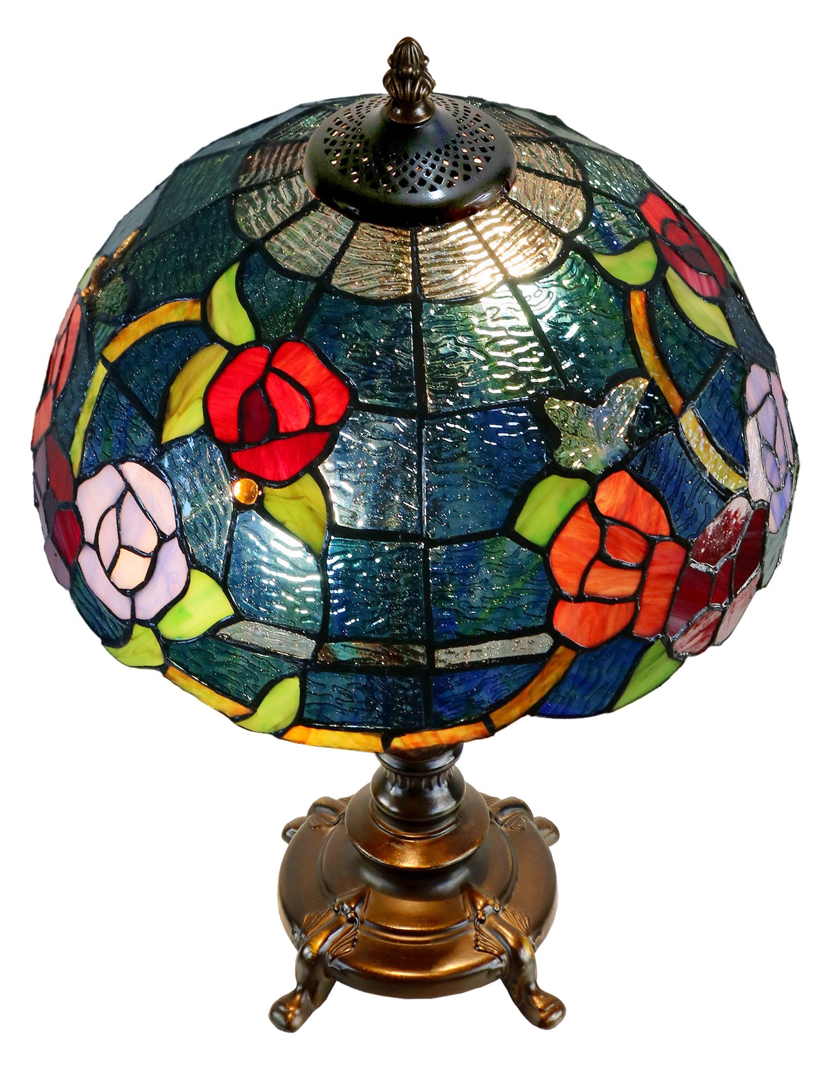 Large  Red Purple Yellow Rose Style Tiffany Table Lamp