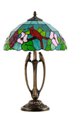 14" Artisan Stained Glass Cardinal Bird  Floral Tiffany Table Lamp