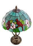 14" Artisan Stained Glass Cardinal Bird  Floral Tiffany Table Lamp