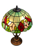 14" Artisan Stained Glass Cardinal Bird  Floral Tiffany Table Lamp