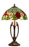 14" Artisan Stained Glass Cardinal Bird  Floral Tiffany Table Lamp