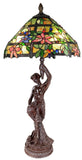 Limited Edition@16“ Flower Trellis Fieldstone Stained Glass Tiffany Table Lamp with Lady peacock Base