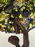 Limited Edition@16“ Flower Trellis Fieldstone Stained Glass Tiffany Table Lamp with Lady peacock Base