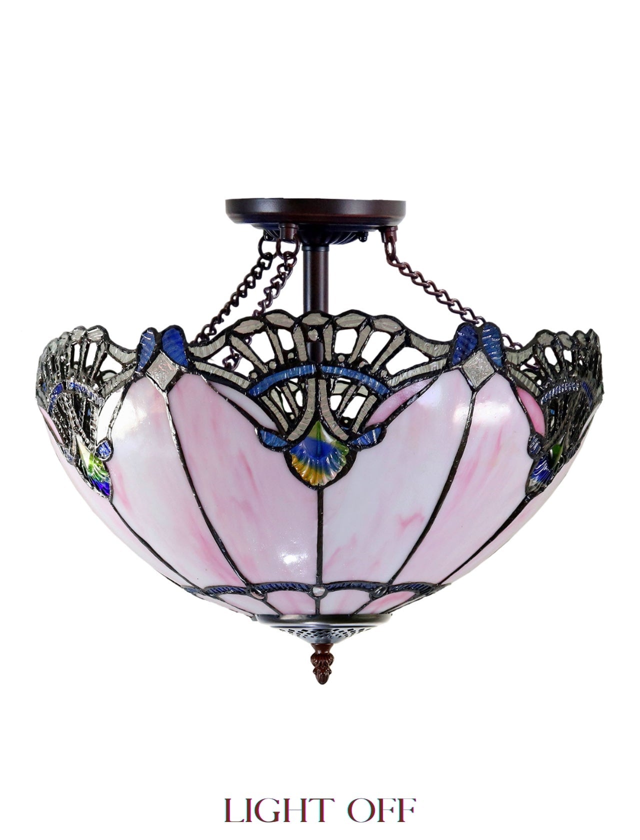 Large 16" Pink Rococo Style Tiffany  Uplighter Ceiling Light *Perfect for low ceilings