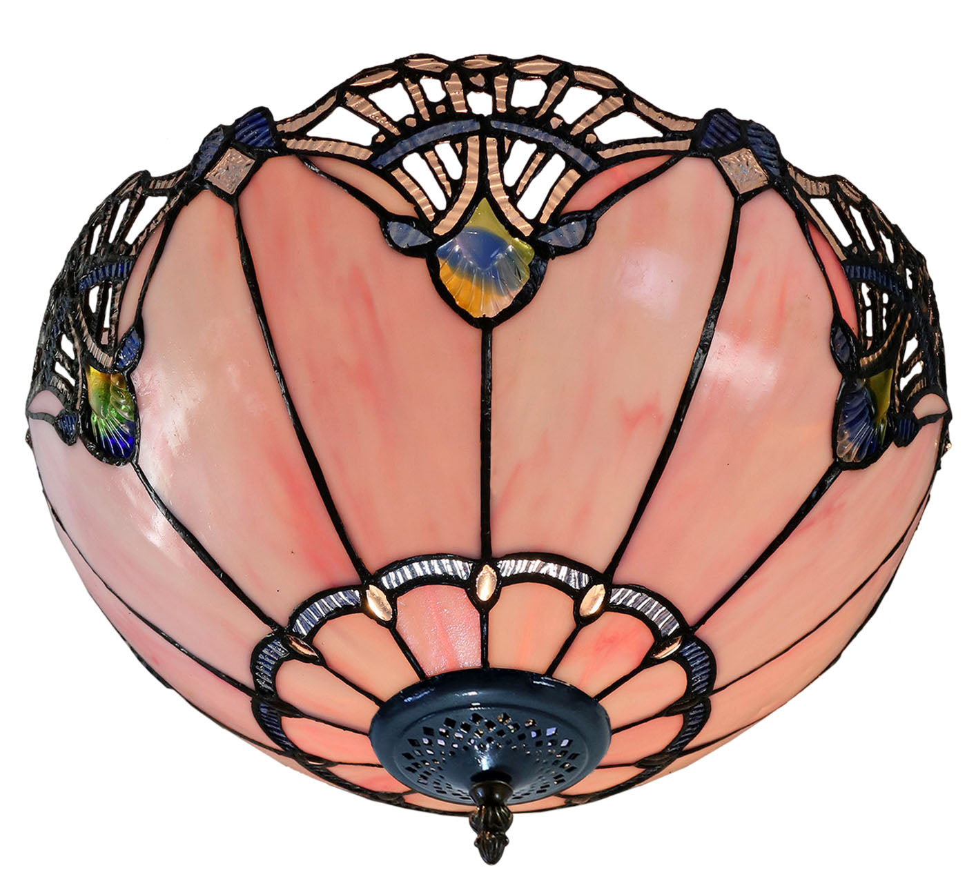 Large 16" Pink Rococo Style Tiffany  Uplighter Ceiling Light *Perfect for low ceilings