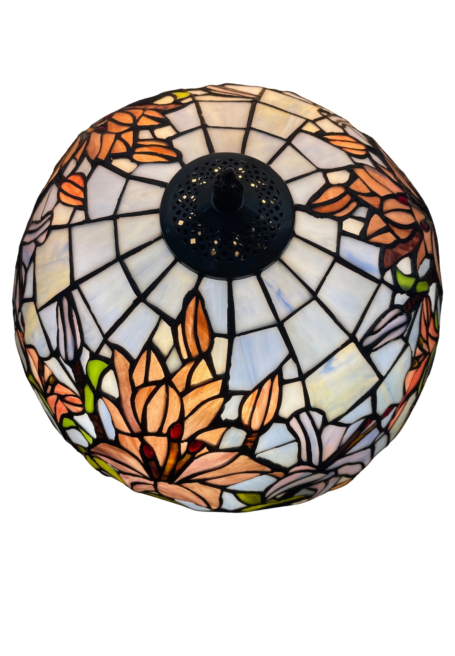 Large 16" Oriental Lily Style Stained Glass Leadlight Tiffany  Table Lamp