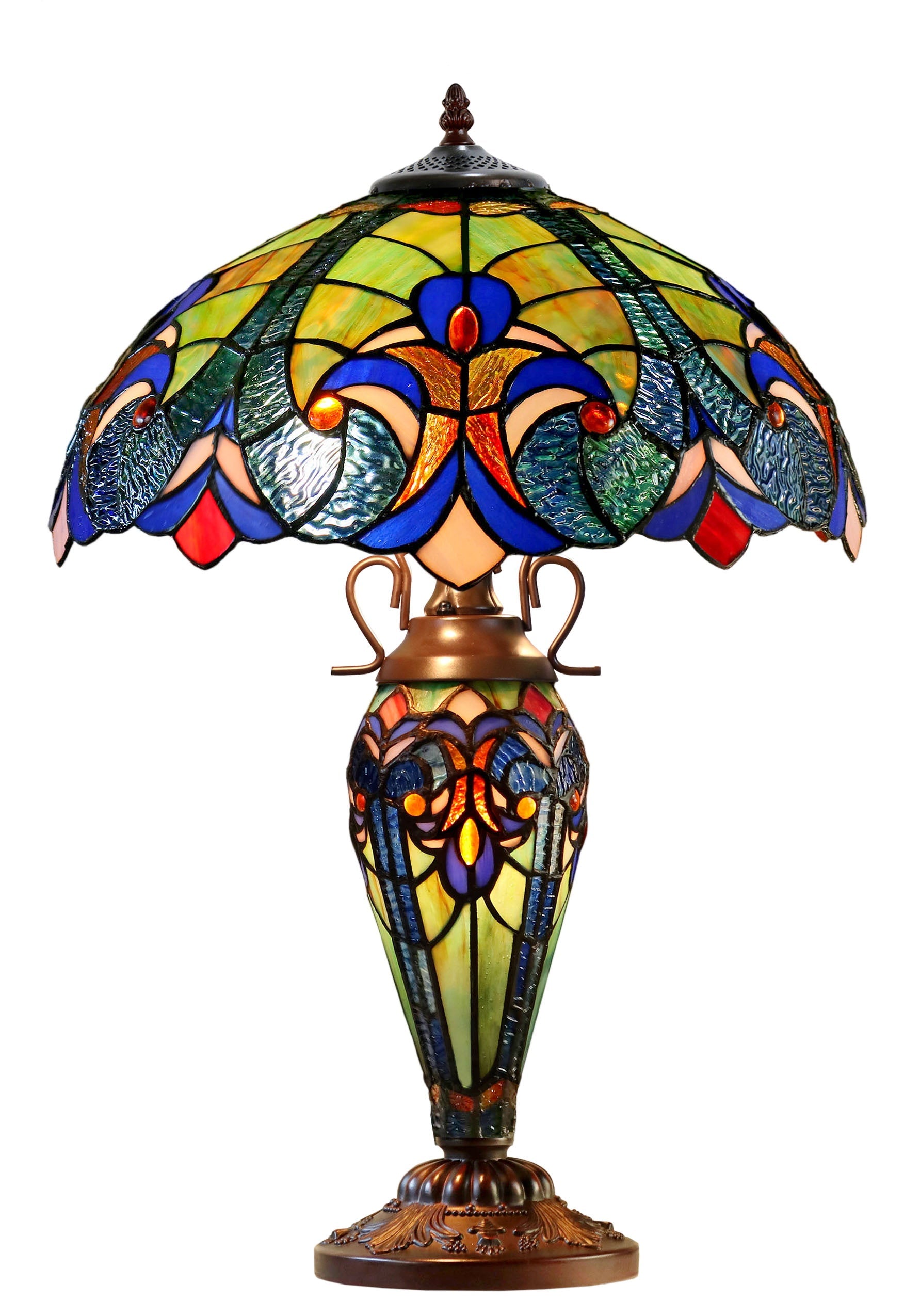 Limited Edition 16" Large Amor Multicolor Victorian-Style Double-Light Tiffany Table Lamp