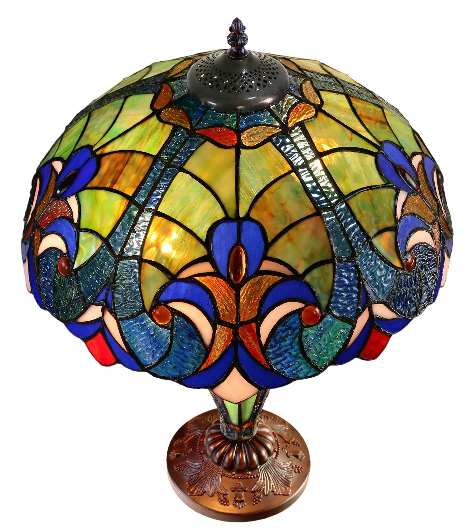 Limited Edition 16" Large Amor Multicolor Victorian-Style Double-Light Tiffany Table Lamp
