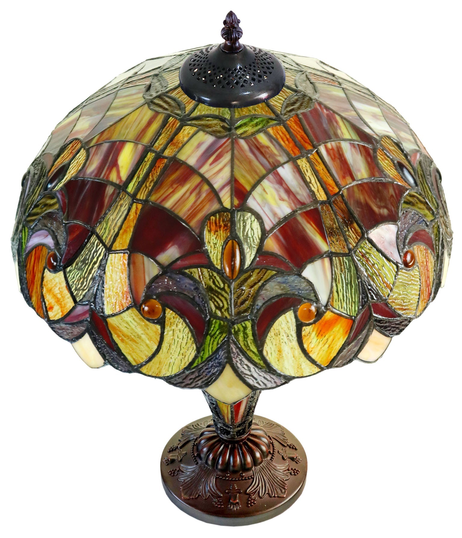 Limited Edition 16" Large Amor Red Victorian-Style Double-Light Tiffany Table Lamp.