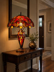 Limited Edition 16" Large Amor Red Victorian-Style Double-Light Tiffany Table Lamp.