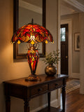 Limited Edition 16" Large Amor Red Victorian-Style Double-Light Tiffany Table Lamp.