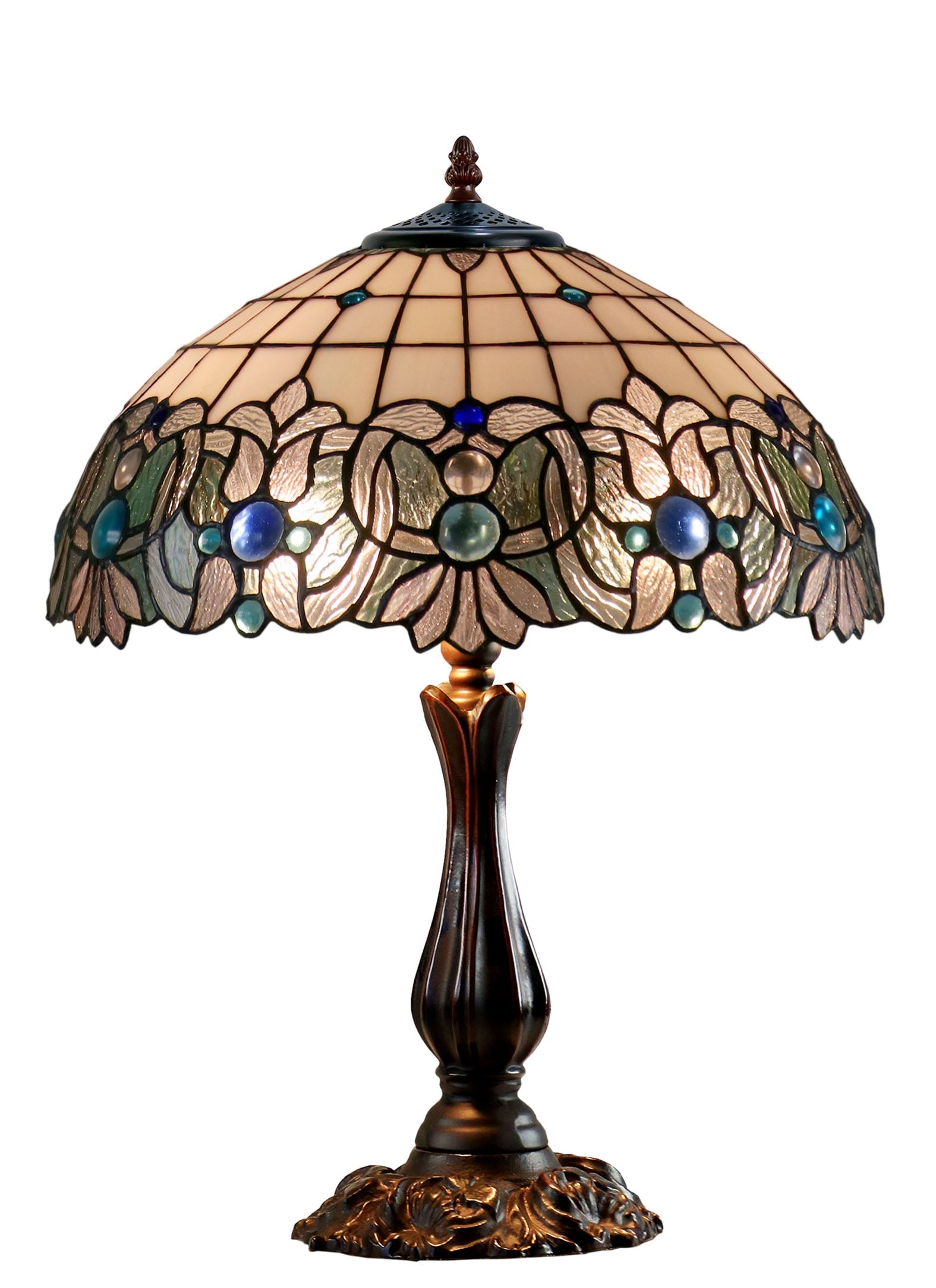 Large 16" Ocean Blue Jewels Tiffany leadlight Table Lamp