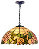 Large 16" Rose Style Tiffany Stained Glass Pendant Light