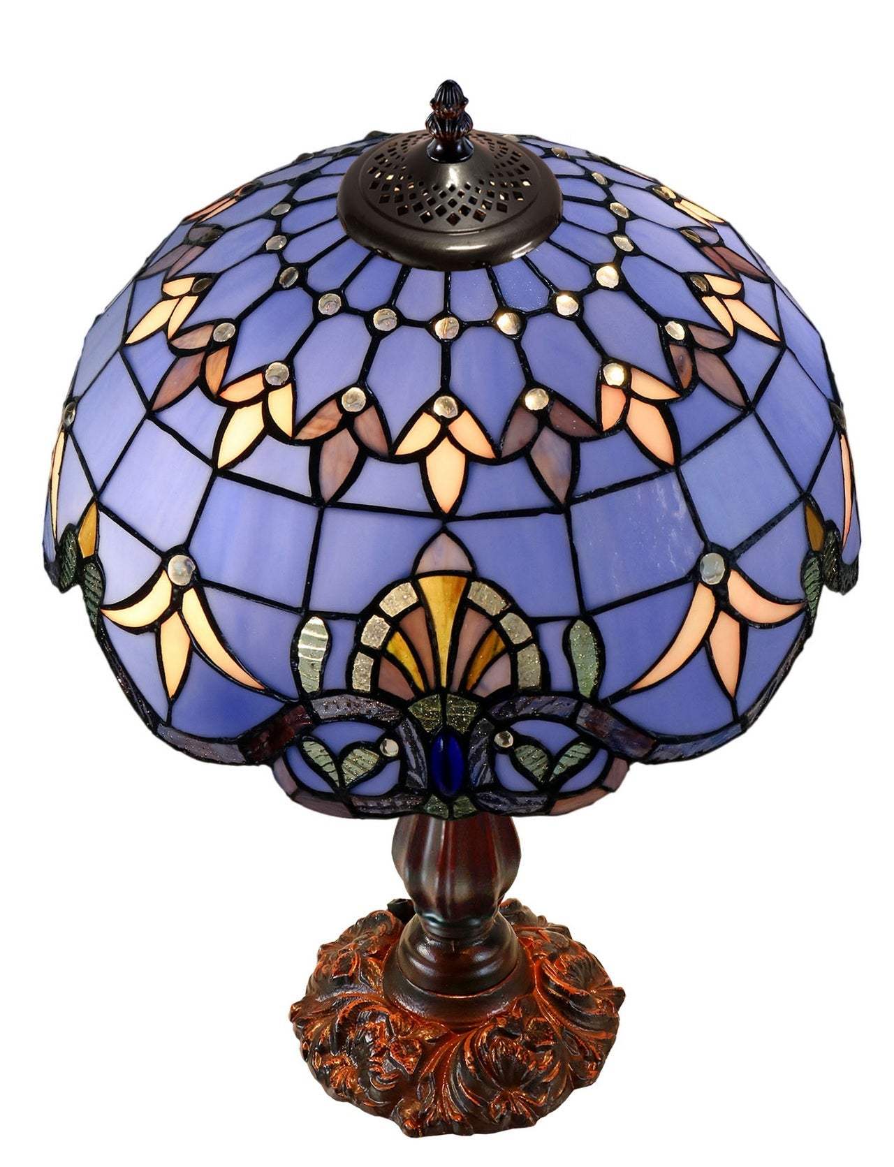 16" Large Blue Baroque Style Tiffany Table Lamp