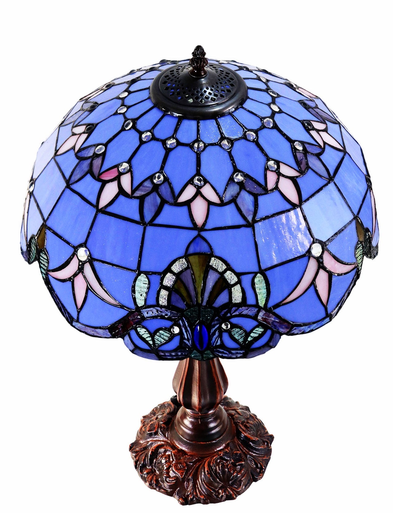 16" Large Blue Baroque Style Tiffany Table Lamp