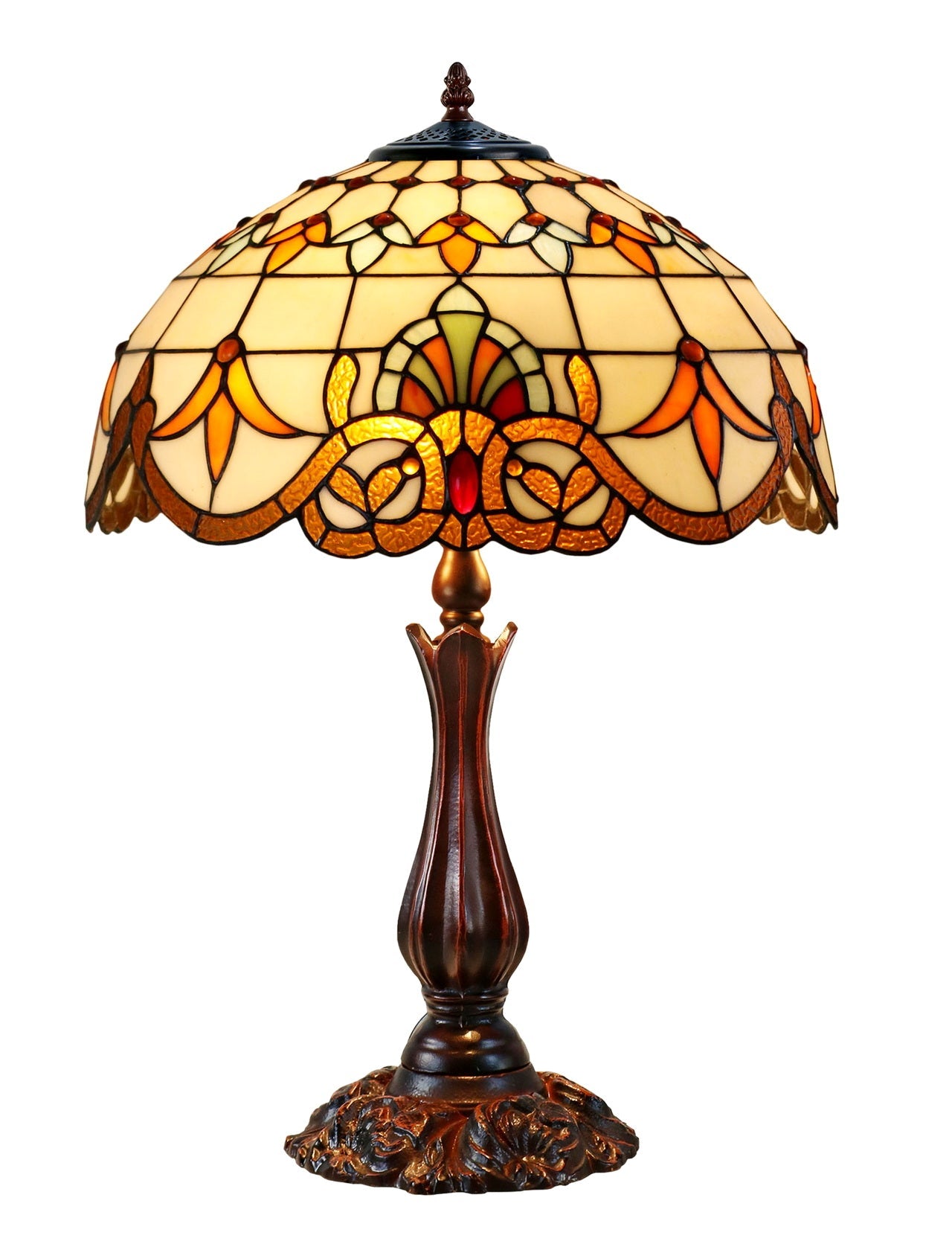 16" Large Beige Baroque Style Tiffany Table Lamp