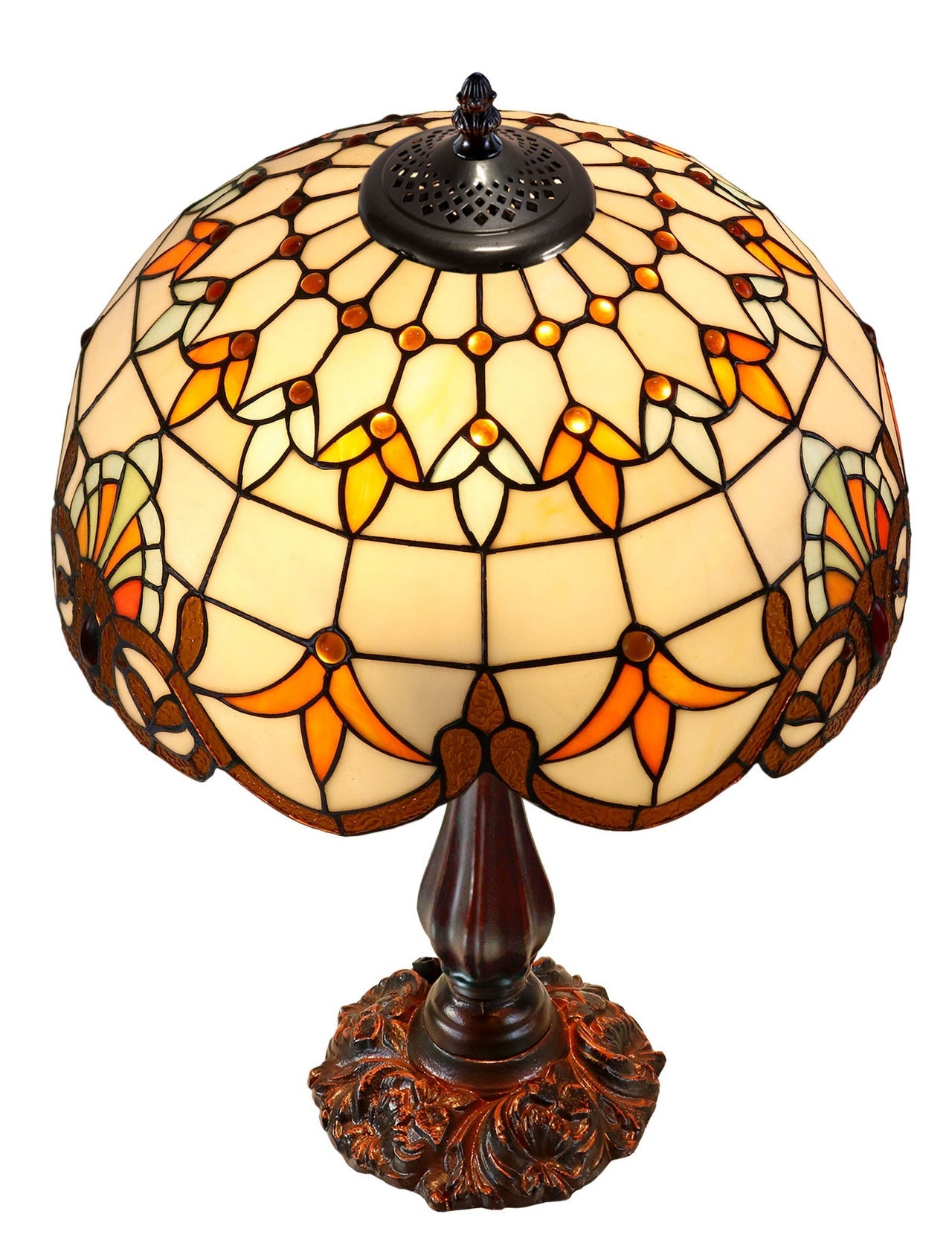 16" Large Beige Baroque Style Tiffany Table Lamp