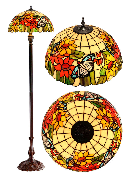 18" SunFlower Butterfly Tiffany Floor Lamp