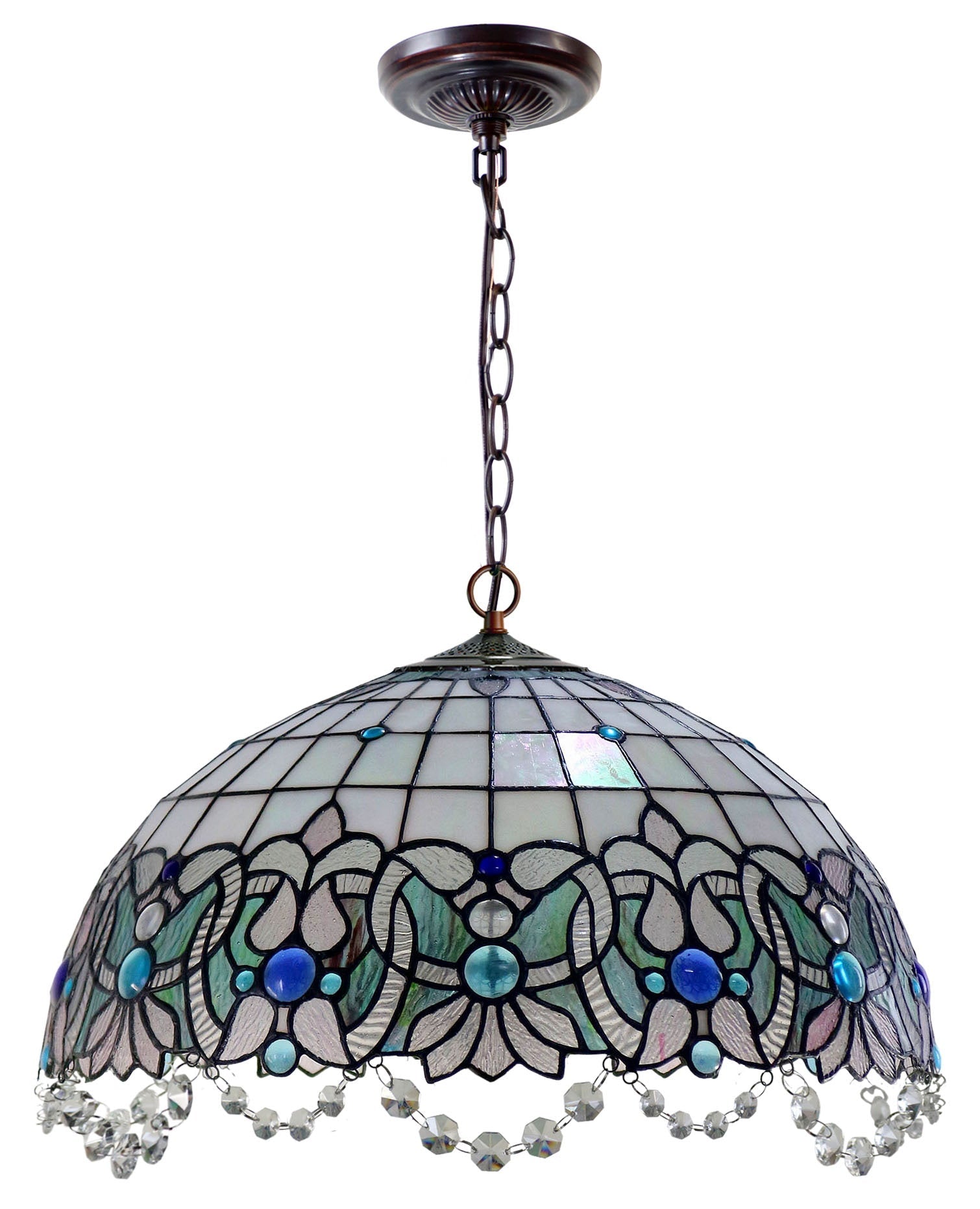 Large 20" Ocean Blue Jewels Leadlight Tiffany Pendant Light Down light