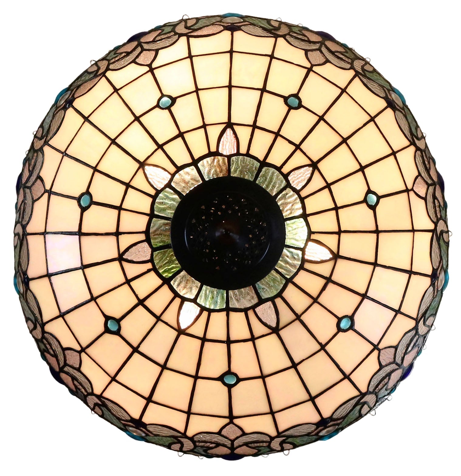Huge 20" Ocean Blue Art Nouveau Lady Lamp – Handcrafted Stained Glass with Crystal Fringe