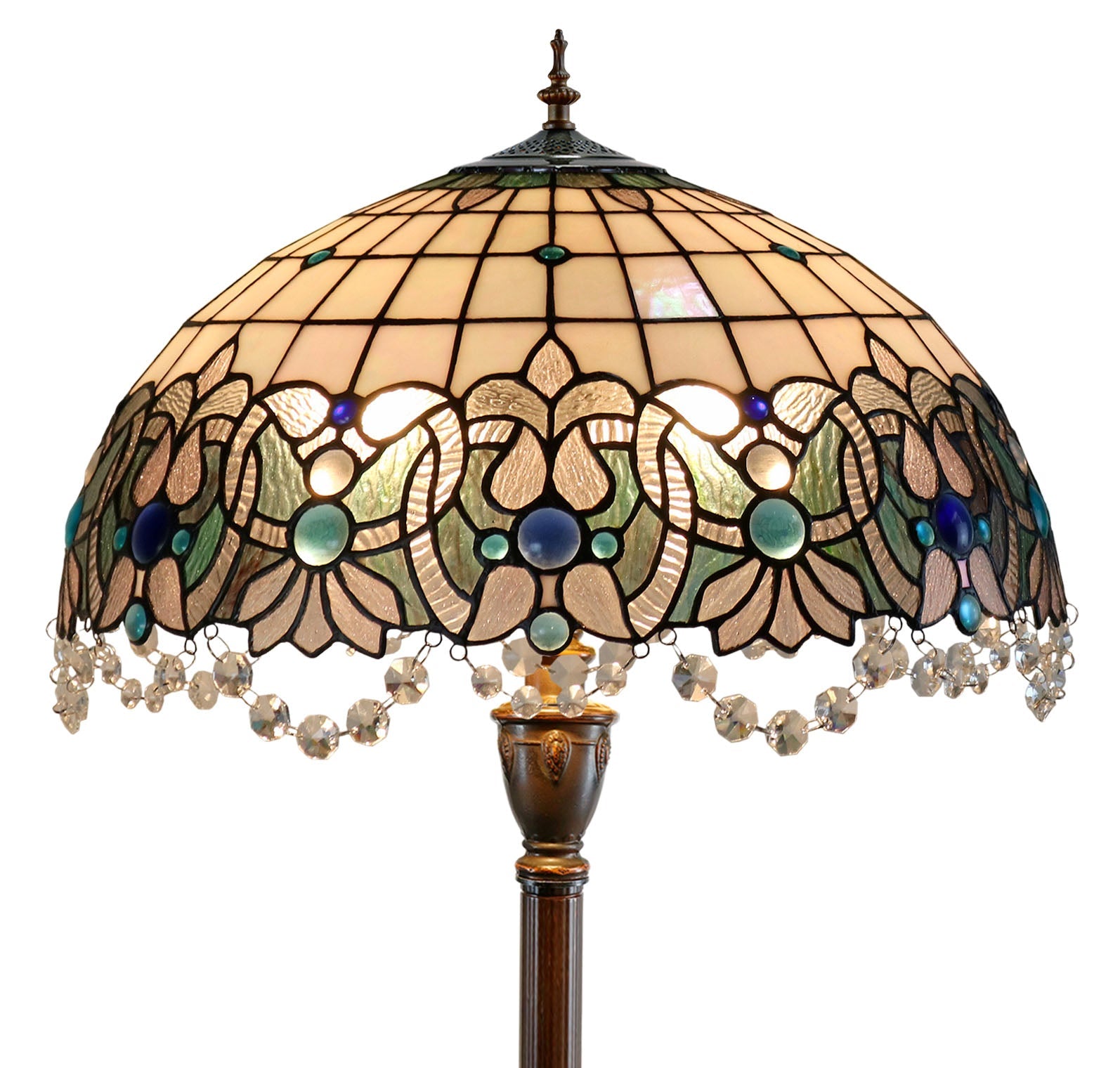 Art Nouveau Huge 20" Ocean Blue Jewels Tiffany Floor Lamp