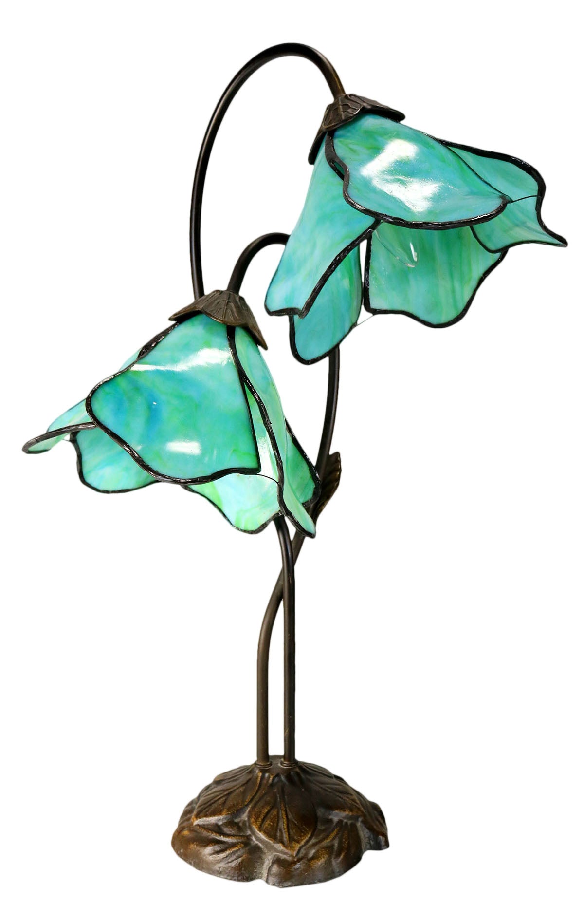 Double Lamp shade Flower  Water Lily Style Tiffany Table Lamp*Green&Aqua Blue