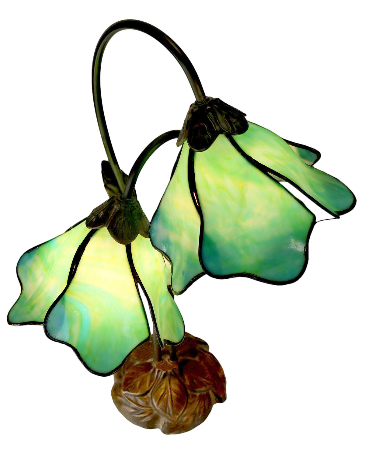 Double Lamp shade Flower  Water Lily Style Tiffany Table Lamp*Green&Aqua Blue