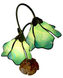 Double Lamp shade Flower  Water Lily Style Tiffany Table Lamp*Green&Aqua Blue