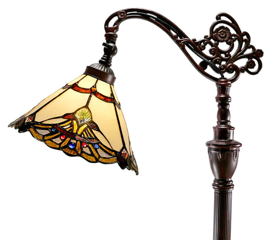 Beige Jewel Carousel Style Leadlight Stained Glass Bridge Arm Tiffany  Floor Lamp