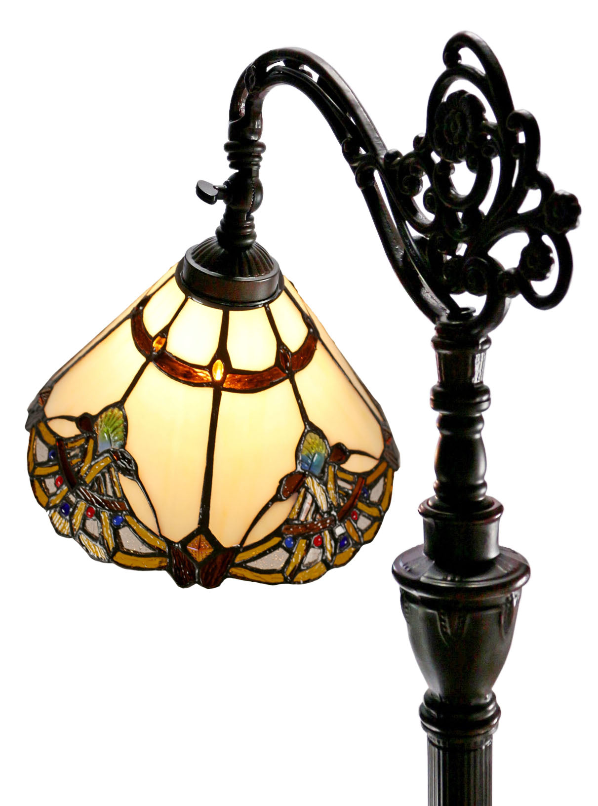 Beige Jewel Carousel Style Leadlight Stained Glass Bridge Arm Tiffany  Floor Lamp