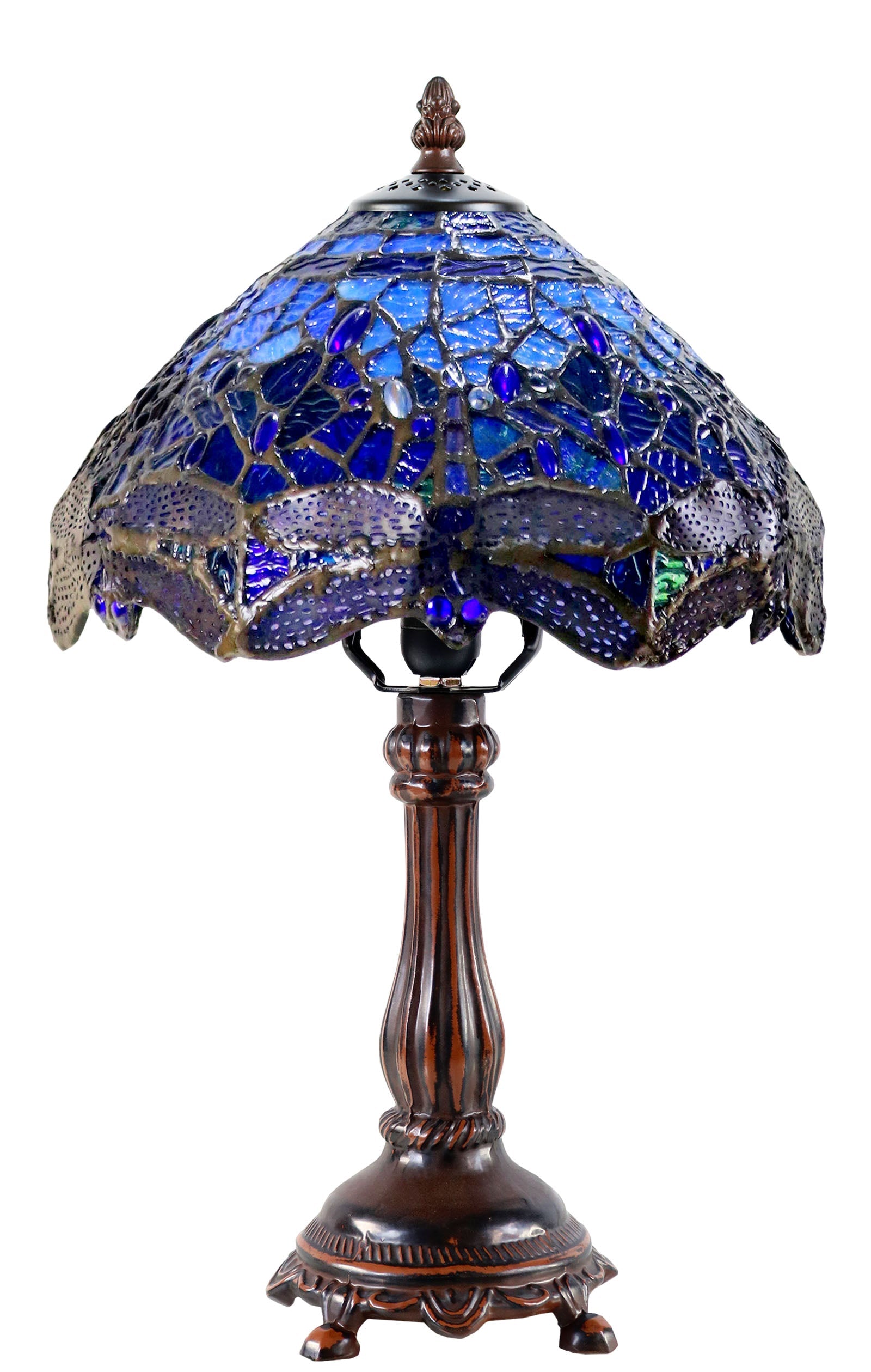 10"  Traditional Blue Dragonfly Style Tiffany Bedside Lamp