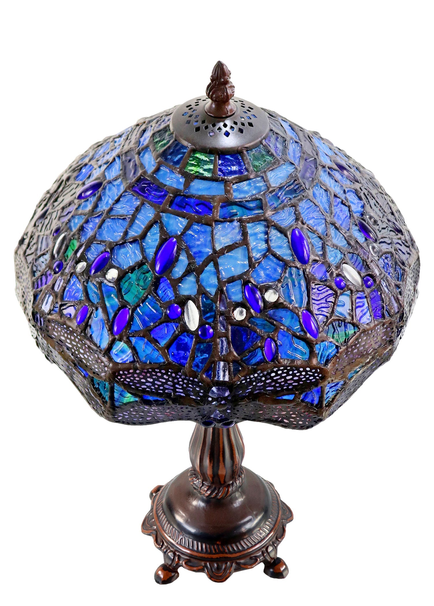 10"  Traditional Blue Dragonfly Style Tiffany Bedside Lamp