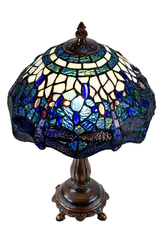 10" Traditional Blue Dragonfly Tiffany Bedside Lamp