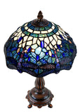 10"  Traditional Blue Dragonfly Style Tiffany Bedside Lamp