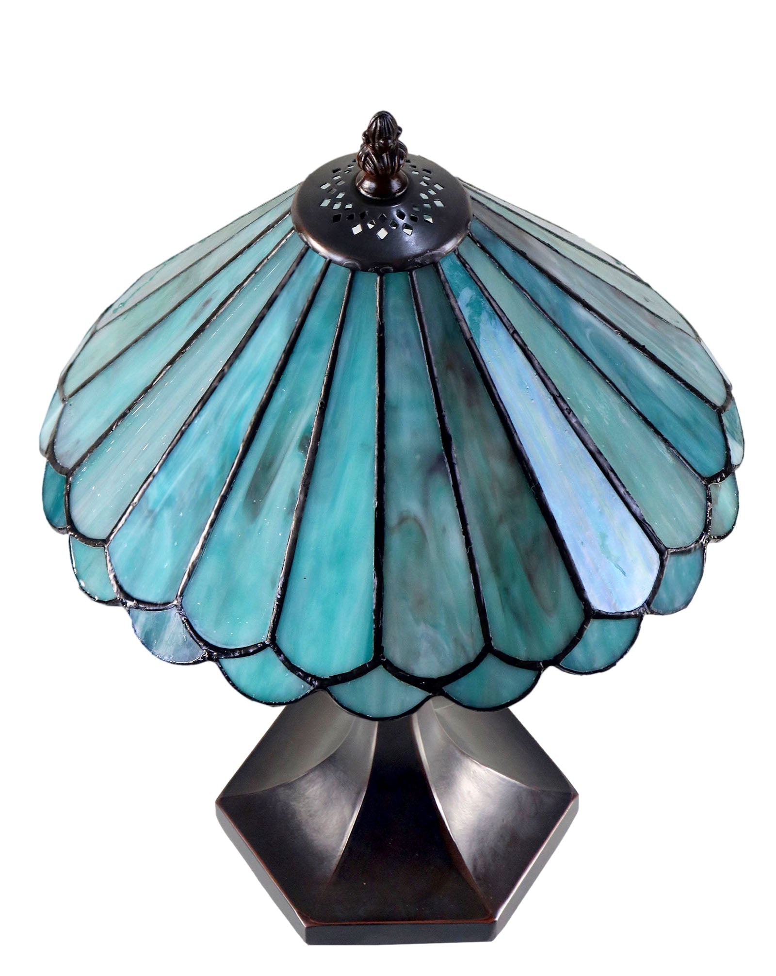 11"  Geometric Tiffany Style Stained Glass Table Lamp*Sky Blue