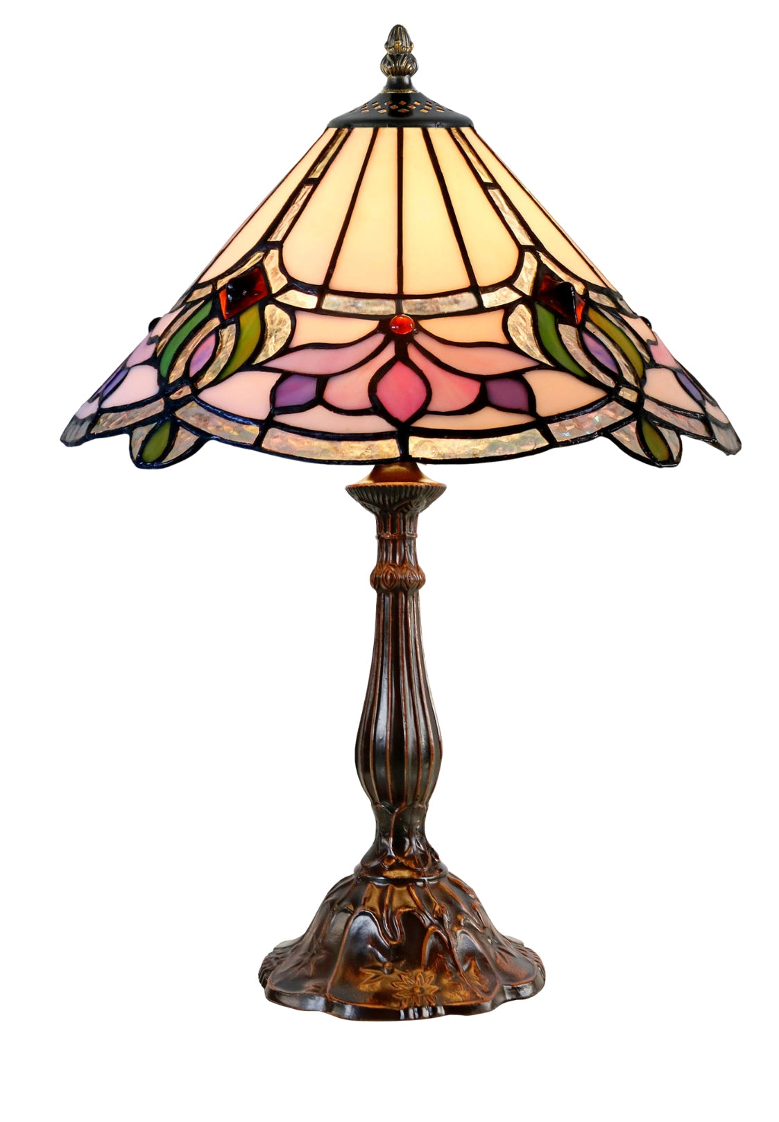 12" Art Nouveau Floral Stained Glass Tiffany Bedside Lamp