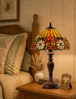 12" Decorative Floral Victorian-Style Tiffany Bedside Lamp