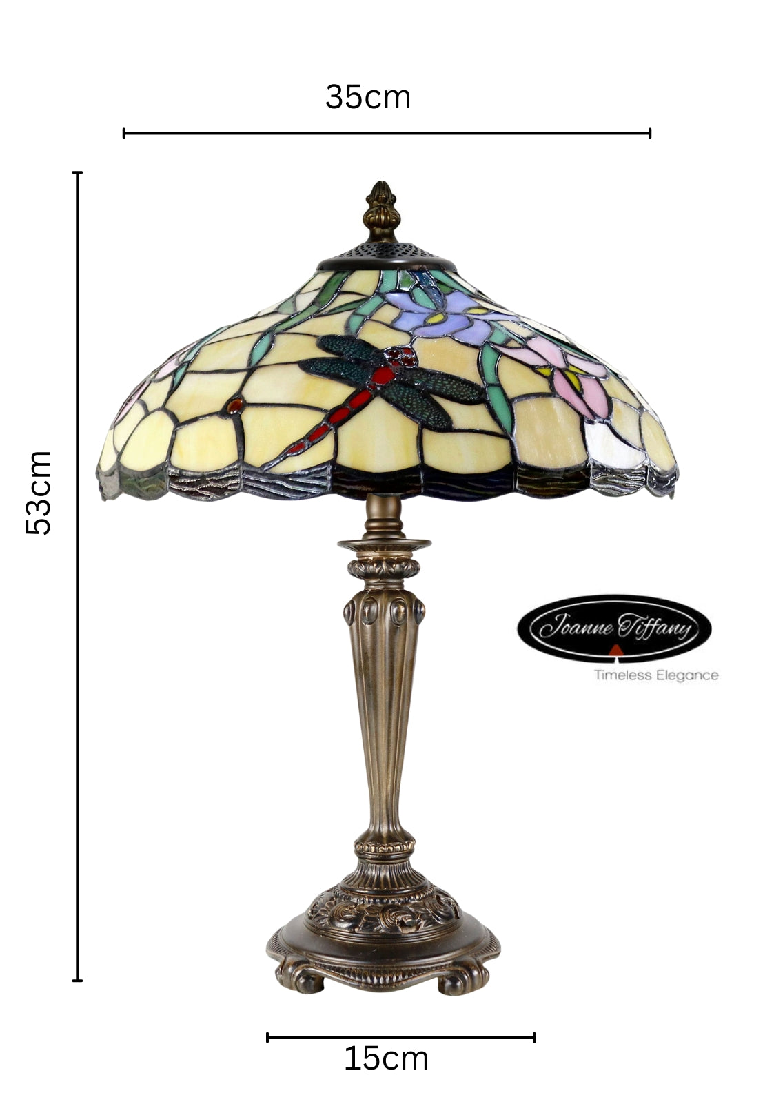 14" Stunning Dragonfly on Blue Iris Flower Tiffany Table Bedside Lamp