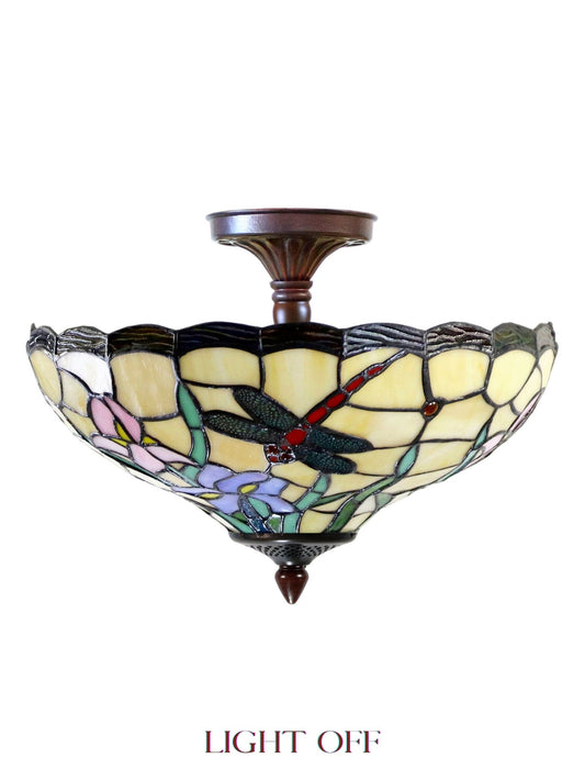 14" Dragonfly Flower style Tiffany  Uplighter Ceiling Light * designed for low ceilings