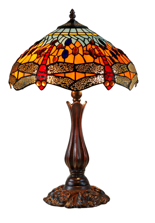 14" Traditional Dragonfly Style Tiffany Table Lamp