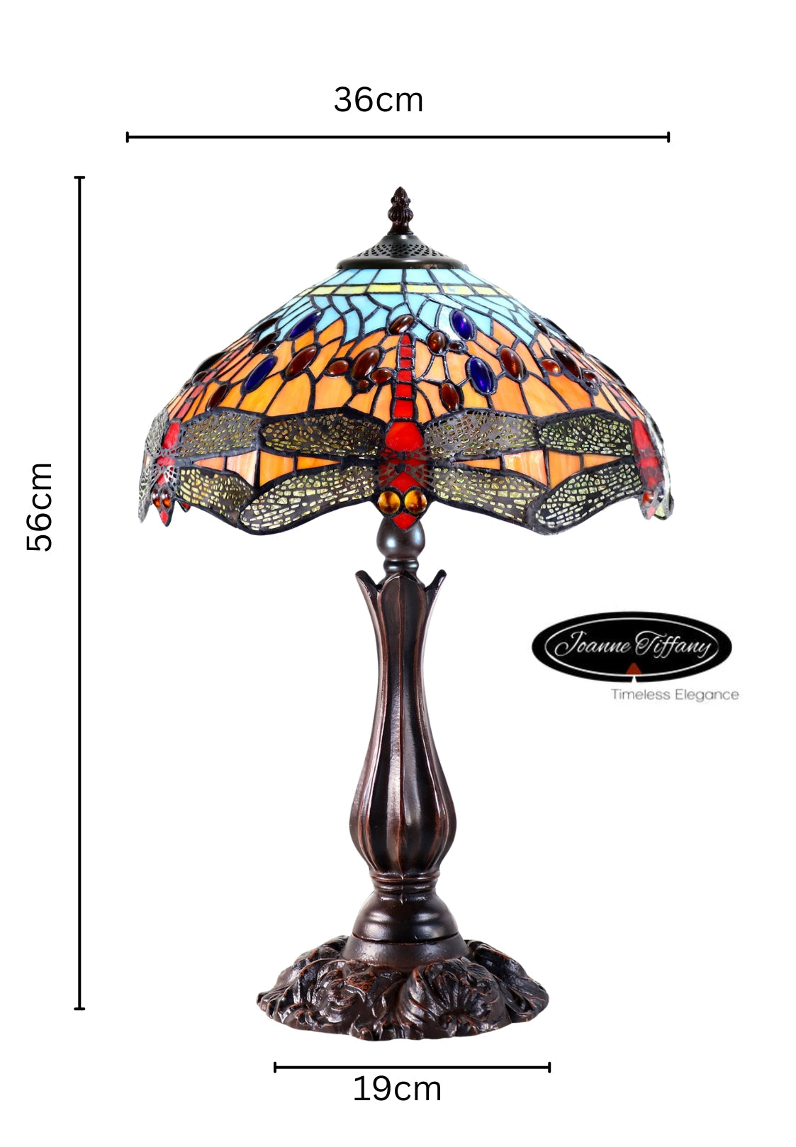 14" Traditional Dragonfly Style Tiffany Table Lamp